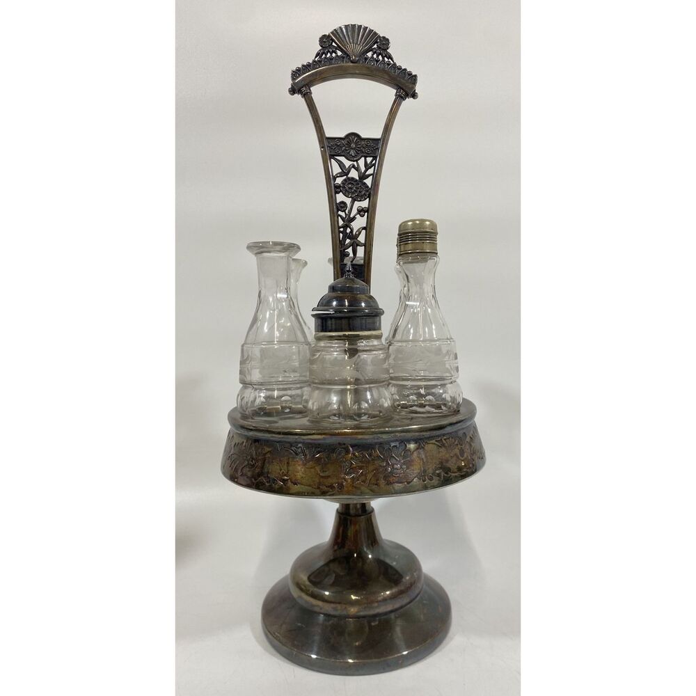 Antique Victorian Simpson Hall Miller Quadruple Plate Spinning Condiment Set 18”
